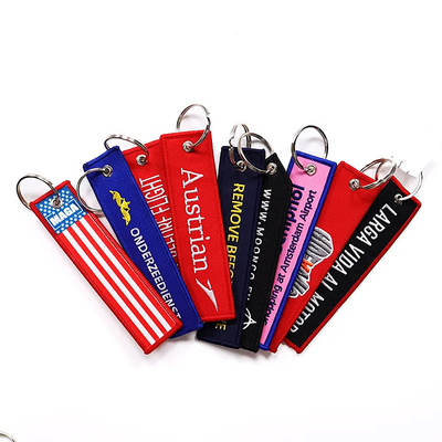 가벼운 사용자 지정 로고 제트 태그 직물 인쇄 embroidered key ring embroidery keychain